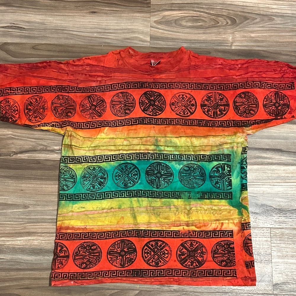 1990's Vintage T Shirt Allover Print Tribal Latin Reggae Ritz Tag Label